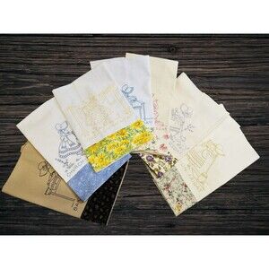 Vintage Hand Embroidered Day Of The Week Dish Towels - Set Of 7 Prairie Bonnet